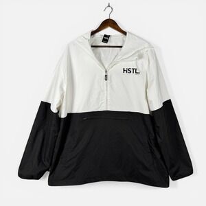 HSTL MADE Jacket Mens 2XL Black White Colorblock Hooded 1/2 Zip Windbreaker